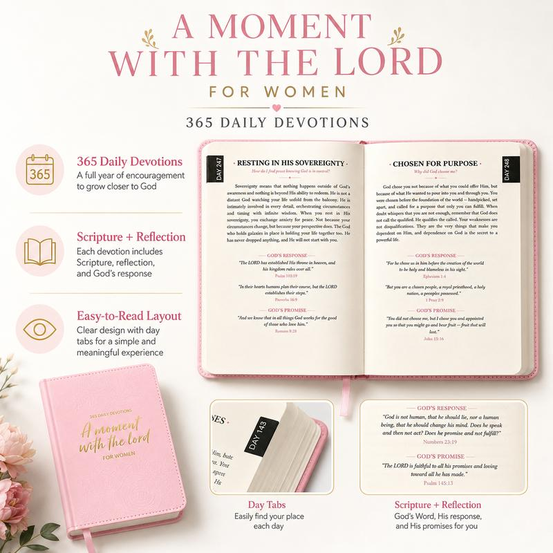365 daily devotions, Scripture and reflection, easy-to-read layout with day tabs