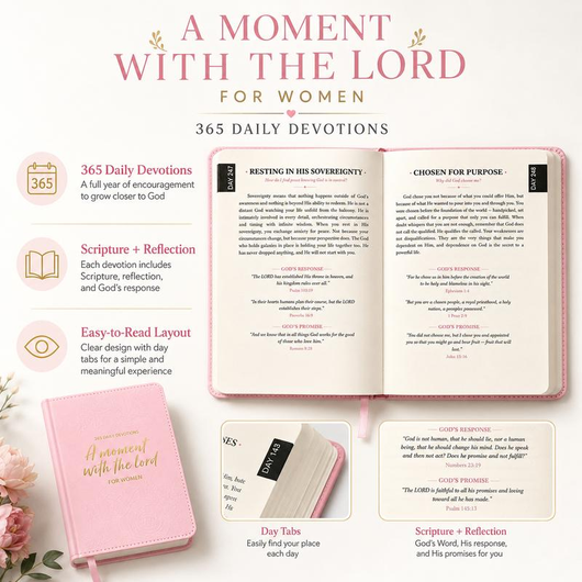 A Moment With The Lord for Women, 365-Day Women’s Study Bible, Full Color Embossed Faux Leather Hardcover, Daily Devotional Prayer Journal, Bible Study Book, Christian Gift for Her, Inspirational Bible Verse