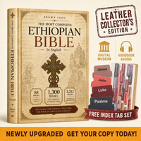 Leather Collector's Edition Complete English Ethiopian Print Book Bible with Embossed Art, 88 Books, Enoch, Jubilees, Missing Apocrypha, Bible Verses, Study Aid, Free Index Tabs, Digital Copy & Audiobook