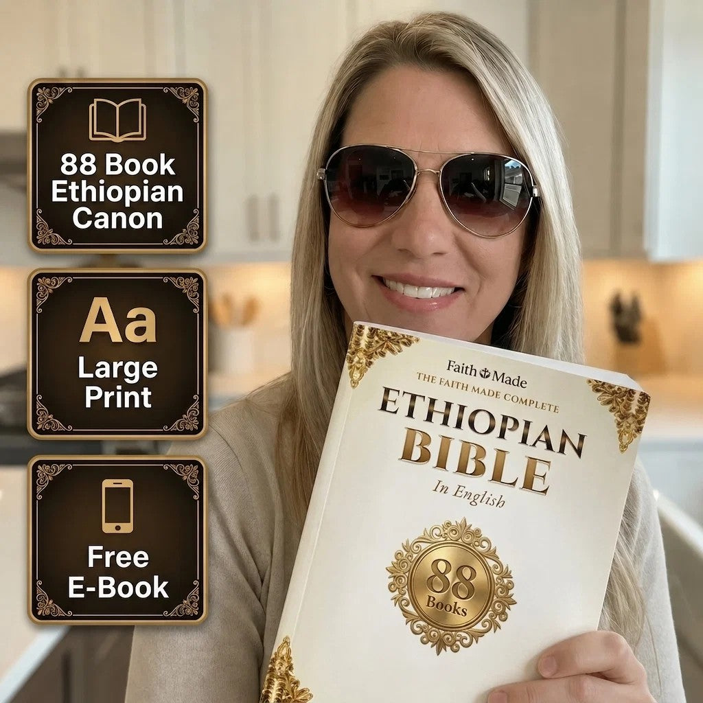 Leather Collector's Edition Complete English Ethiopian Print Book Bible with Embossed Art, 88 Books, Enoch, Jubilees, Missing Apocrypha, Bible Verses, Study Aid, Free Index Tabs, Digital Copy & Audiobook