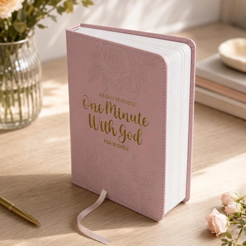 One Minute With God for Women on desk with flowers